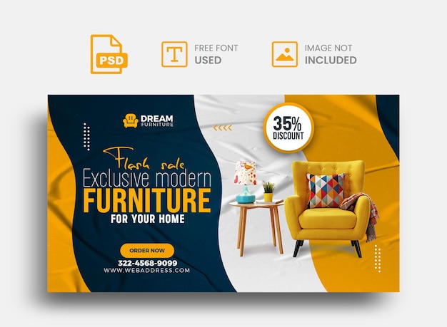 PSD banner web de muebles modernos y plantilla de diseño de portada de encabezado psd premium