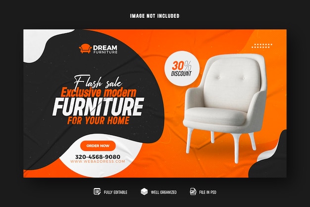 Banner web de muebles modernos y plantilla de diseño de portada de encabezado