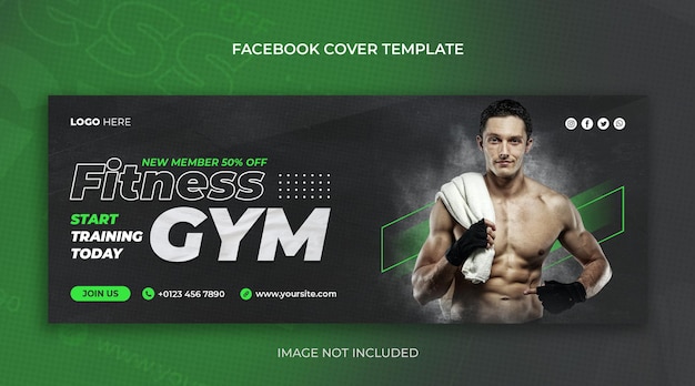 Banner web orizzontale promozionale per fitness o palestra o modello di progettazione della pagina di copertina di Facebook