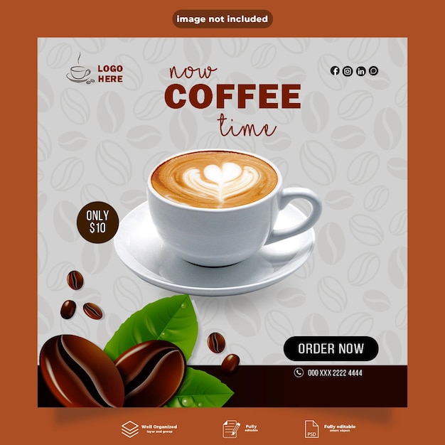 Banner Web per promozione vendita menu caffè speciale e banner Instagram Modello PSD gratuito