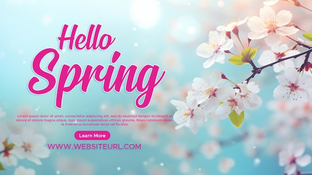 Banner Web de printemps Modèle de médias sociaux Conception arrière-plan à fleurs floues