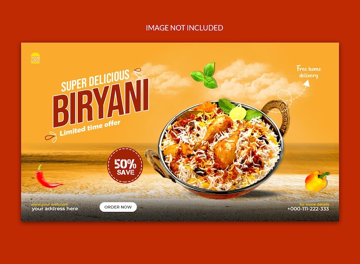 PSD banner web de redes sociales biryani.