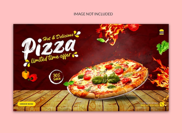 Banner web de redes sociales de pizza caliente y deliciosa.