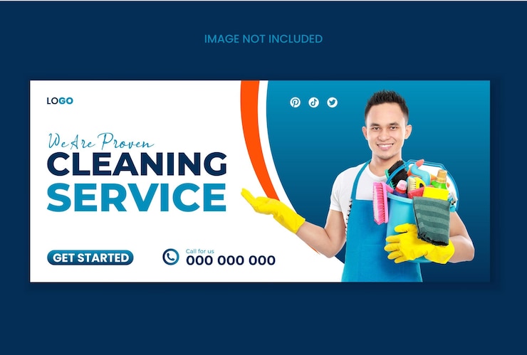 PSD banner web del servicio de limpieza mínima y diseño de portada de facebook