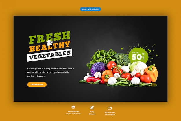 Banner web de venta de comestibles frescos y saludables