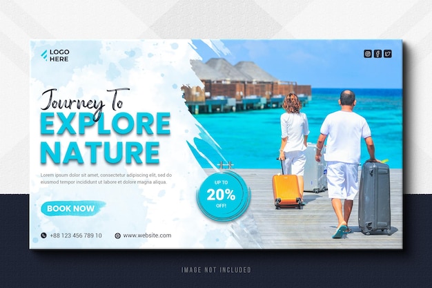 Banner web de viajes para plantilla de redes sociales y publicación de Instagram