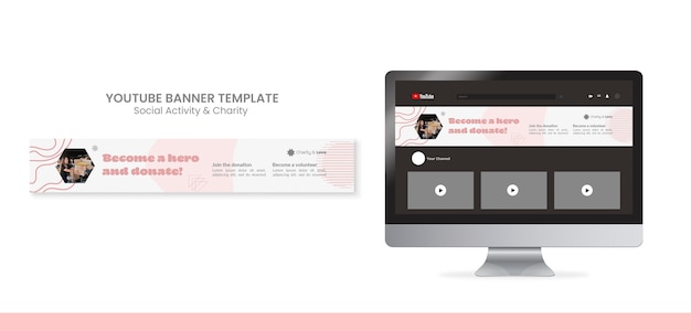 PSD banner de youtube de actividad social y caridad.