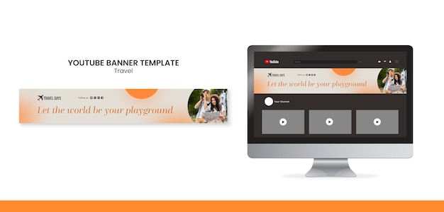 PSD banner de youtube de aventura de viaje de diseño plano