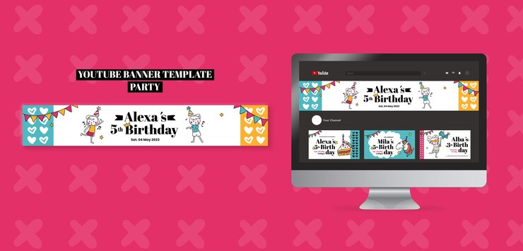 PSD banner de youtube de celebración de fiesta de cumpleaños