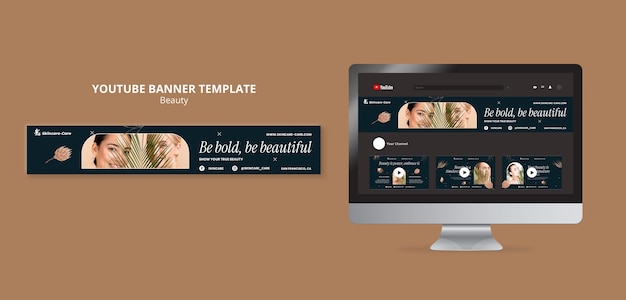 PSD banner de youtube de concepto de belleza realista