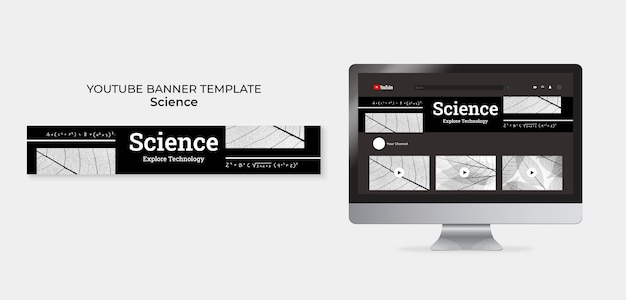 PSD banner de youtube de concepto de ciencia dibujado a mano