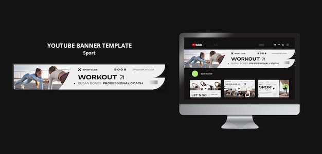 Banner de youtube de concepto de deporte minimalista