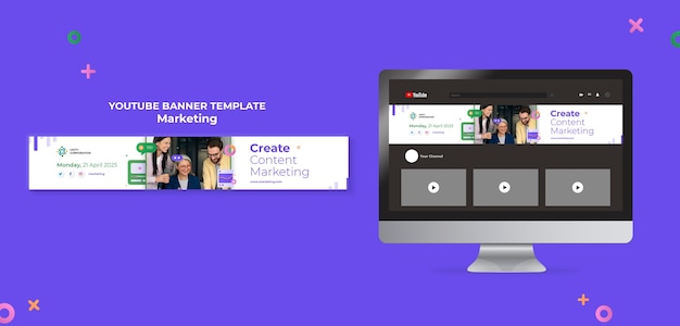 PSD banner de youtube de concepto de marketing creativo