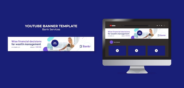 Banner youtube di servizi bancari di design piatto