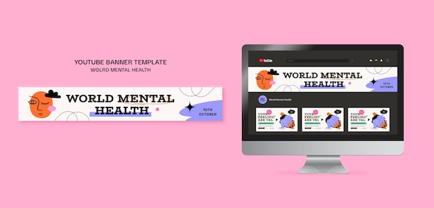 PSD banner de youtube del día mundial de la salud mental