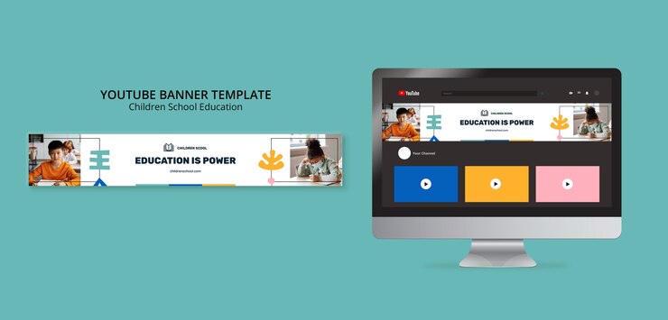 PSD banner de youtube de educación escolar para niños