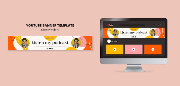 Banner youtube in stile colori kitsch