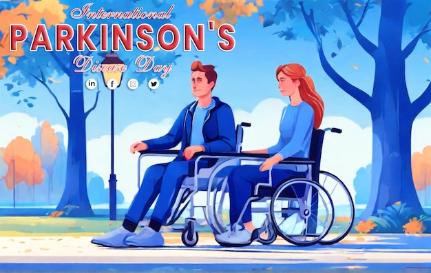 PSD banner zum internationalen parkinson-tag mit einer illustration im vektorstil mit flacher zeichnung hintergrund