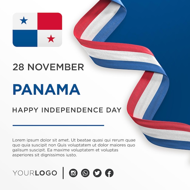 PSD banner zur feier des nationalen unabhängigkeitstages von panama, vorlage für social-media-beiträge zum nationaljubiläum