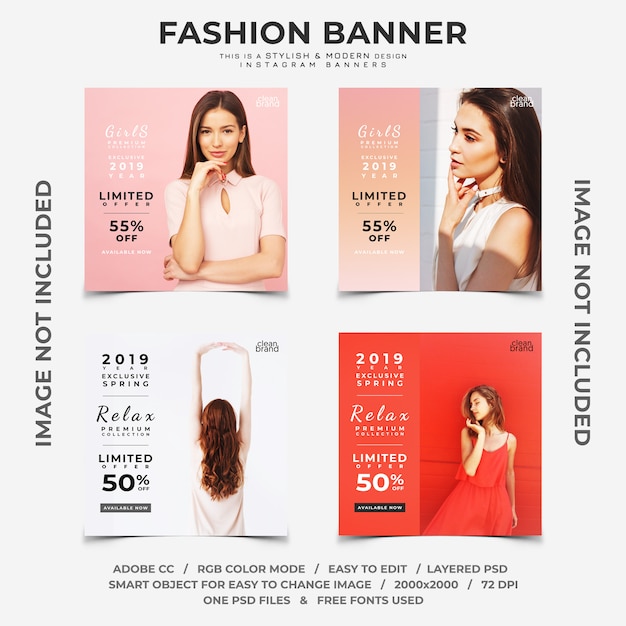 Banners de instagram de descontos de evento de moda