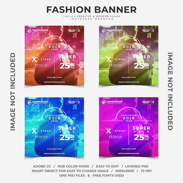 Banners de instagram de descontos de moda gamer