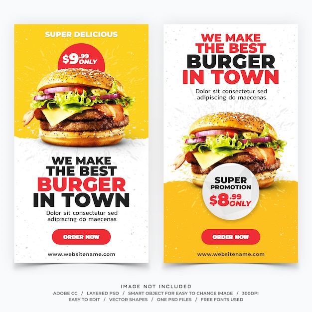 Banners de plantilla de historias de instagram de hamburguesas de comida rápida