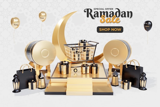 PSD la bannière 3d gratuite de ramadan kareem