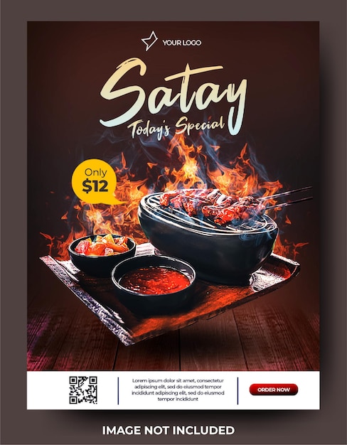 Bannière D'affiche De Menu De Restaurant Barbecue Satay Grill