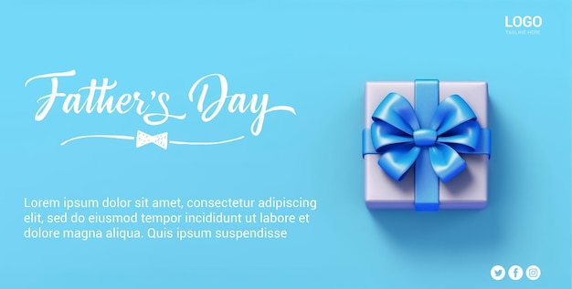 Bannière de cadeau de fête des pères heureuse bannière de fête des pères avec boîte-cadeau sur un espace de copie de fond bleu