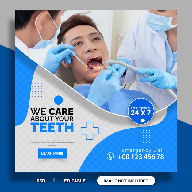 PSD bannière carrée de modèle de publication sur les médias sociaux de marketing de dentiste