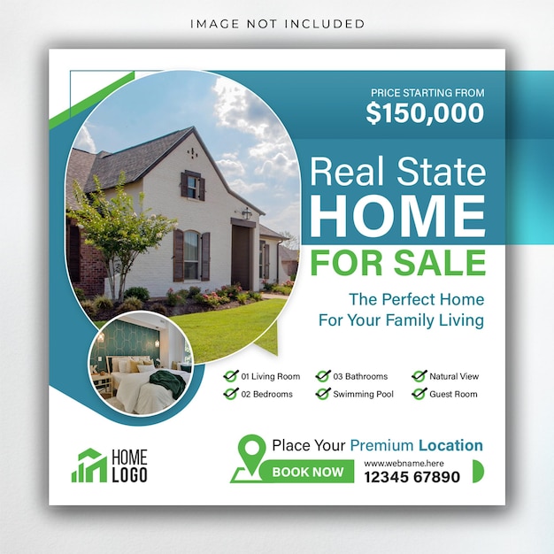 PSD bannière carrée de vente de propriété de maison immobilière ou modèle de publication instagram sur les médias sociaux