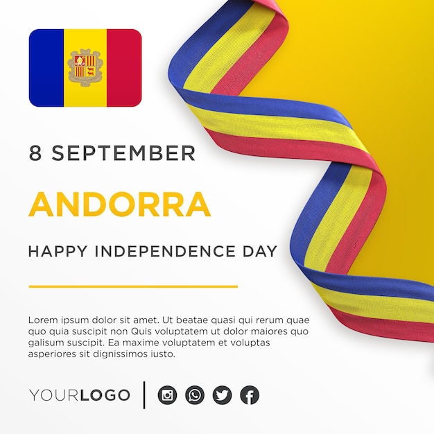 Bannière De Célébration De La Fête De L'indépendance Nationale D'andorre Modèle De Publication Sur Les Réseaux Sociaux De L'anniversaire National