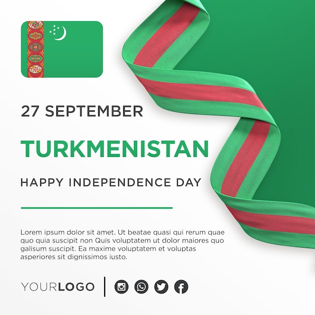 PSD bannière de célébration de la fête de l'indépendance nationale du turkménistan modèle de publication sur les réseaux sociaux pour l'anniversaire national