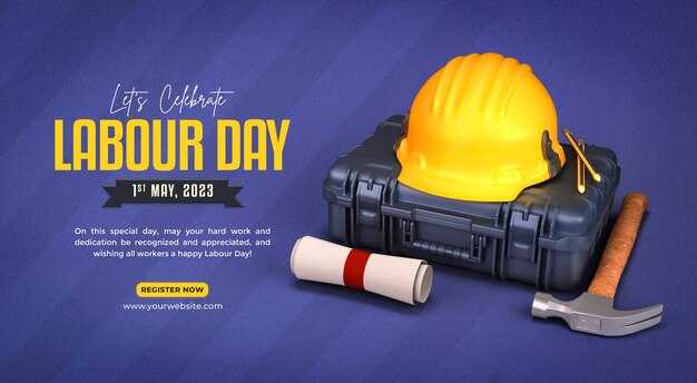 Bannière de célébration de la fête internationale du travail avec modèle de sécurité et d'outils de casque