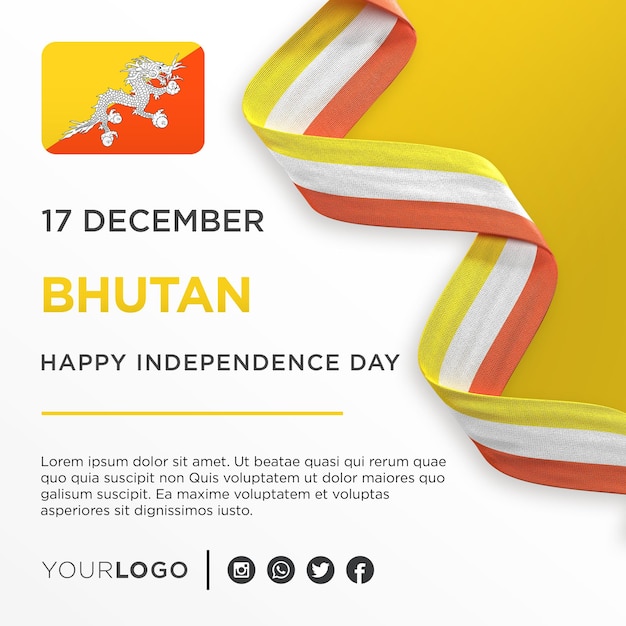 Bannière de célébration de la fête nationale de l'indépendance du Bhoutan Modèle de publication sur les réseaux sociaux pour l'anniversaire national