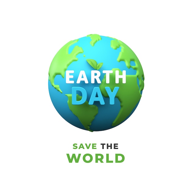 Bannière du jour de la terre illustration 3d de la planète terre avec une pousse et une inscription