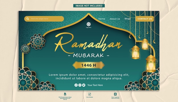 La bannière du Ramadan Mubarak est un modèle de page d'atterrissage pour la célébration islamique.