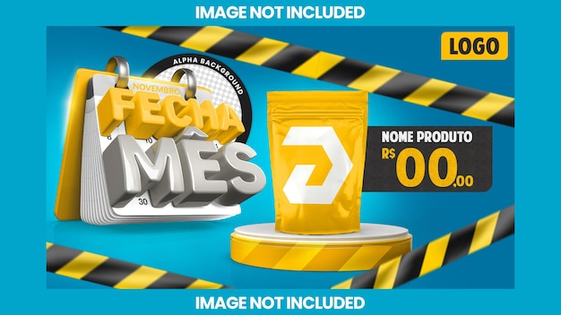 La bannière ferme le timbre 3d du calendrier du mois pour la vente de produits