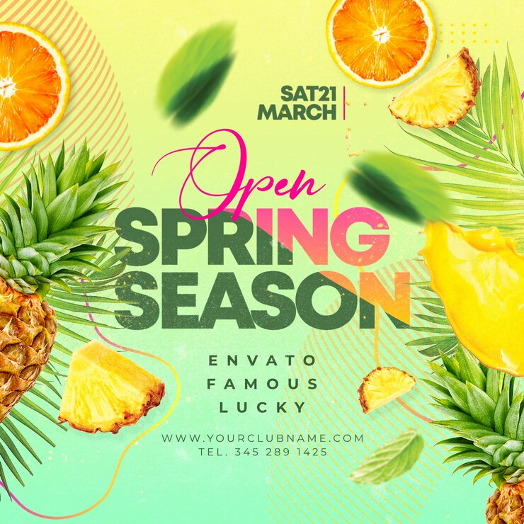PSD bannière de la fête du printemps _ fruits_ ananas