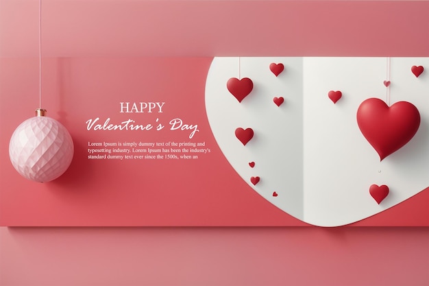 PSD bannière de la fête de la saint-valentin assortiment de biscuits en forme de cœur avec des dessins de décoration de glaçage rouge et blanc