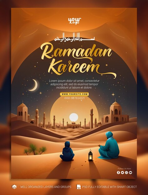 PSD une bannière et un flyer sur les réseaux sociaux de ramadan kareem