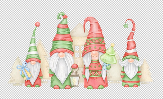 PSD bannière avec des gnomes et des maisons de noël