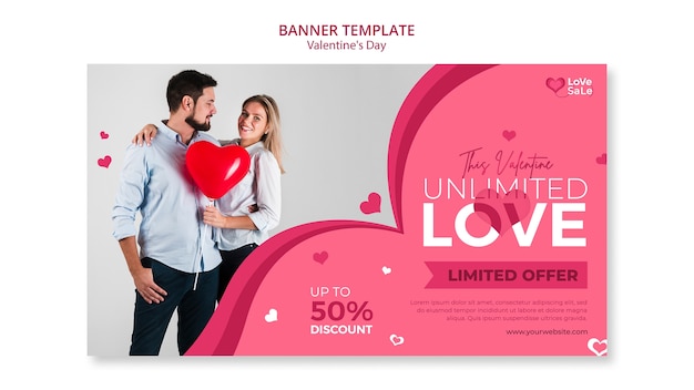 PSD bannière horizontale rose de la saint-valentin