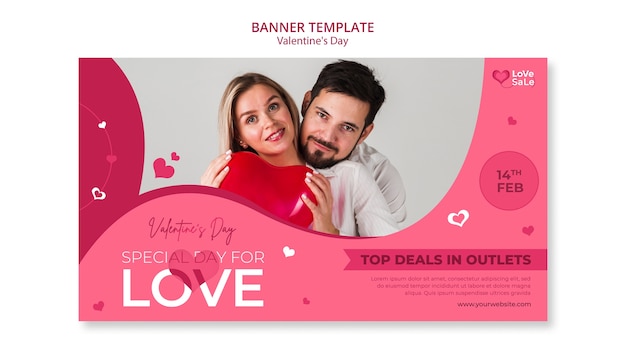 Bannière horizontale rose de la Saint-Valentin