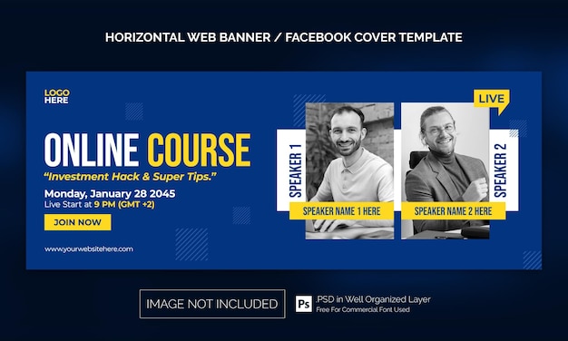 PSD bannière horizontale de vente de location de voiture ou modèle de publicité de couverture facebook