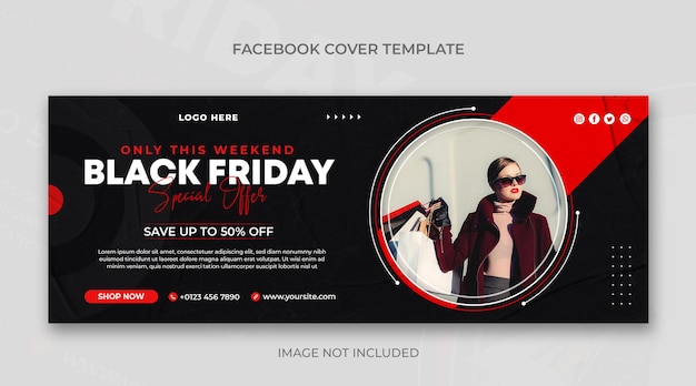 PSD bannière horizontale de vente vendredi noir ou modèle de conception de couverture facebook