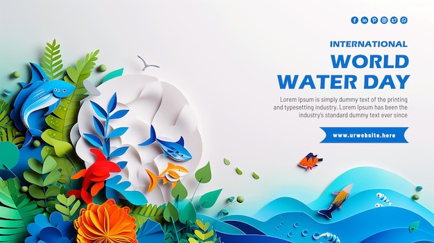 Bannière De La Journée Mondiale De L'eau 3d Art Sur Papier Et Artisanat Numérique