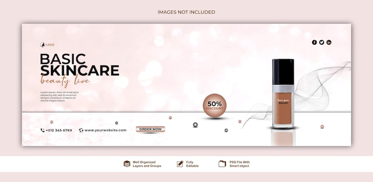 PSD bannière maquillage produits de beauté pour la vente de maquillage publication de bannière pour le modèle de médias sociaux psd