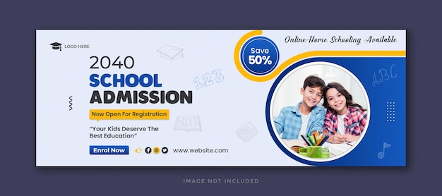 Bannière de médias sociaux d'admission à l'école et modèle de couverture facebook