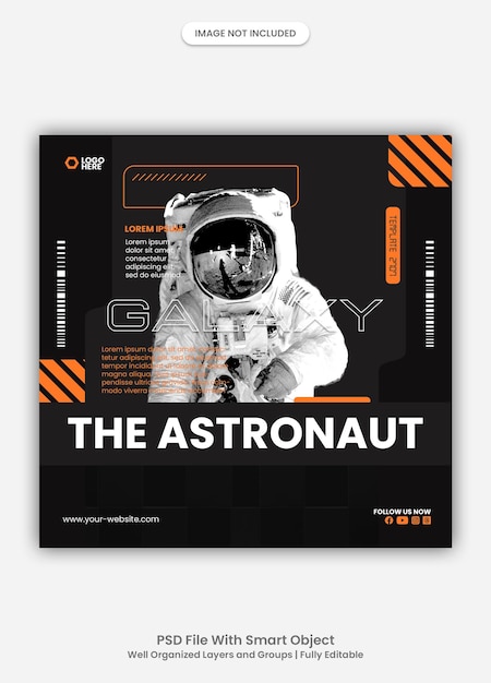 PSD la bannière de médias sociaux de l'astronaute ou le modèle de publication instagram